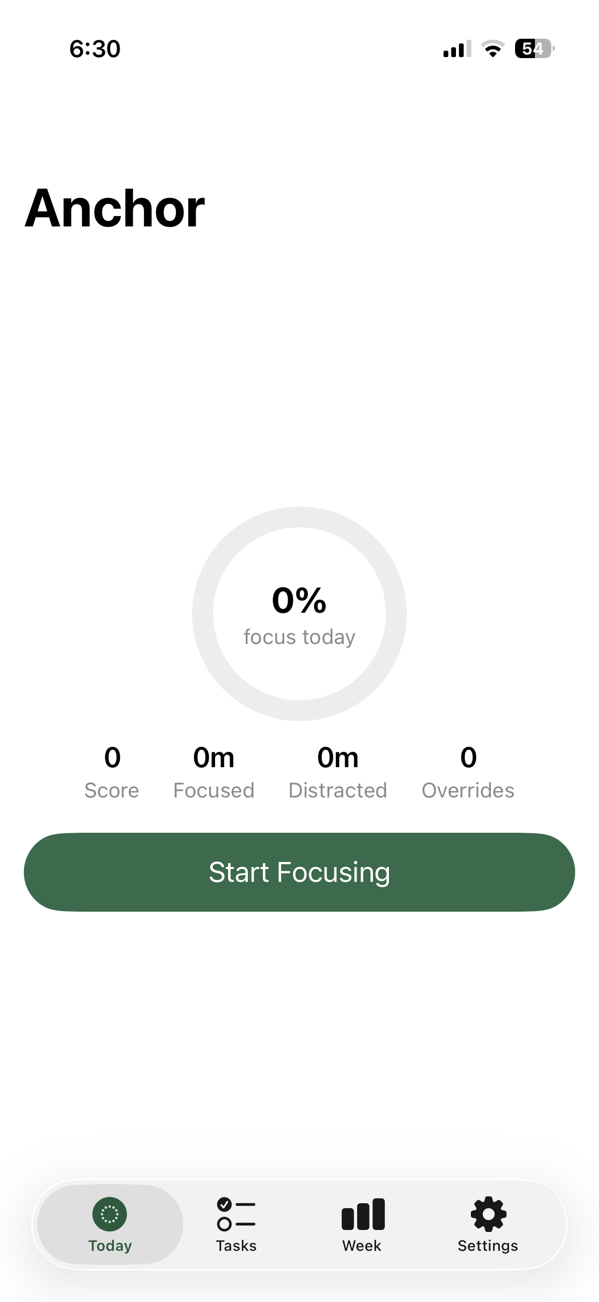 Today dashboard with focus ring