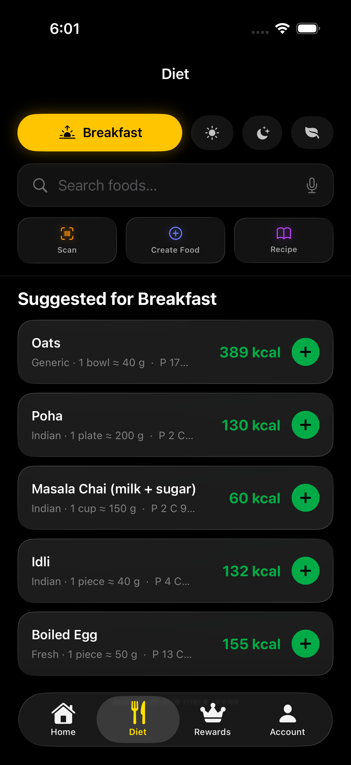 Insights with weekly nutrition trends