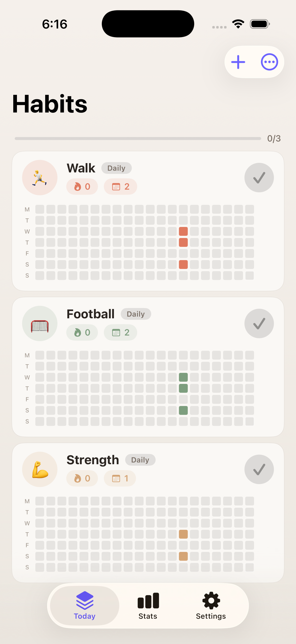 Stats view with streak insights